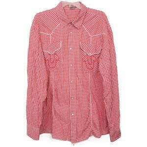 True Religion Men's 42 Vintage-Style Red White Gingham Western Pearl Snap Shirt
